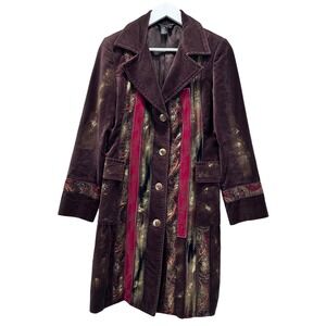 SPANER Women's Brown Velvet Paisley Trimmed Long Blazer Jacket Size 6